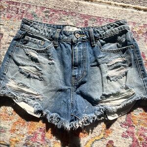 KanCan Blue Distressed Jean Shorts Frayed Hem